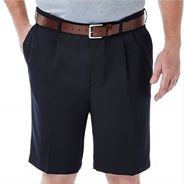 Cool 18 Extensible waist Pleats Solid color Gabardine shorts